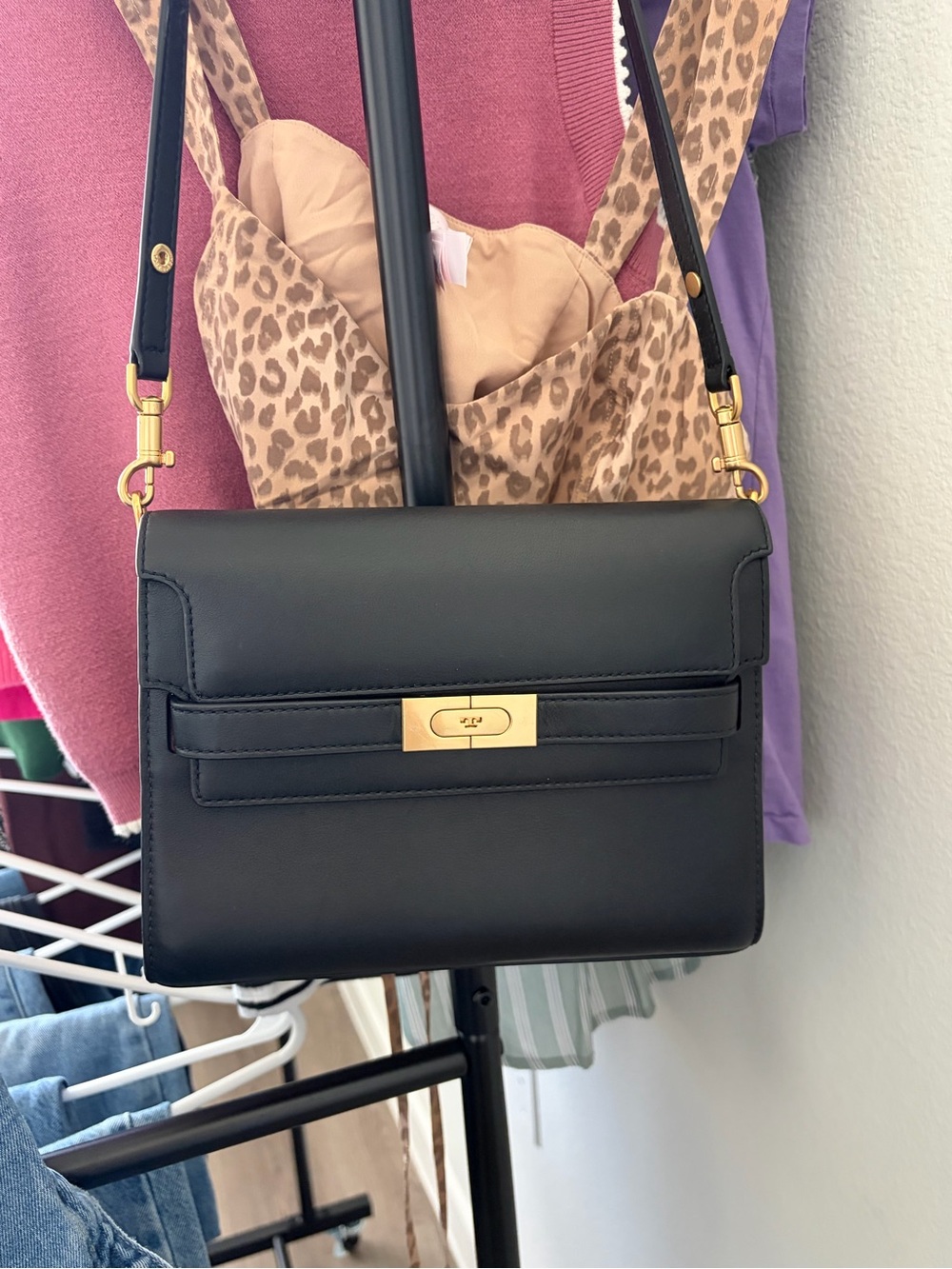 Tory Burch Radziwill Black Leather Crossbody with Gold Hardware